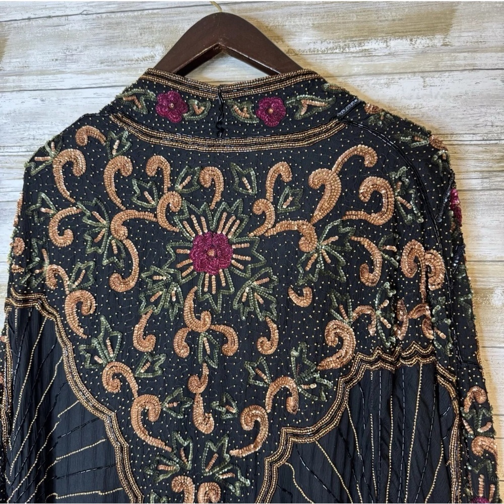 Judith Ann Creations Vintage Beaded Duster Jacket Coat 1980s Silk Designer Art - Picture 4 of 13
